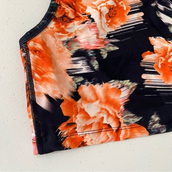 Betsey Johnson Performance Long Line Sports Bra Orange Floral Size Small Workout - Picture 2 of 6